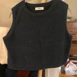 Natural Life Dark Gray Black Sleeveless Fuzzy Top